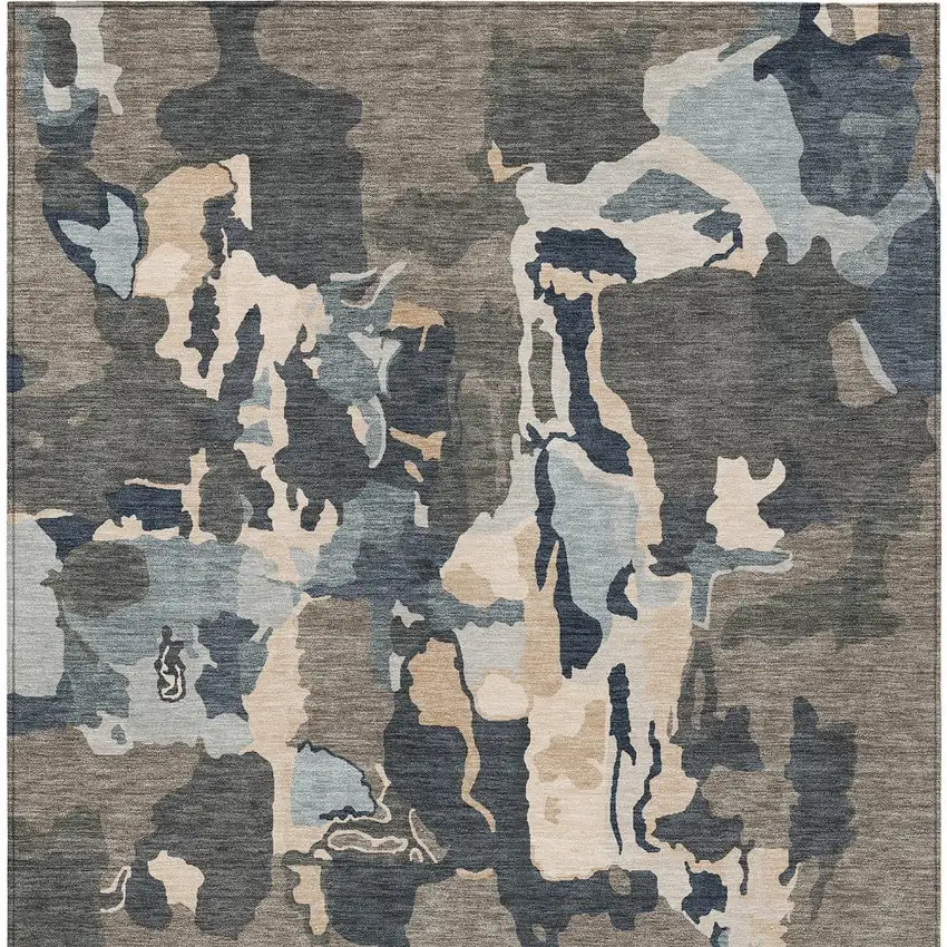 Taupe Gray And Beige Abstract Washable Indoor Outdoor Area Rug Photo 6