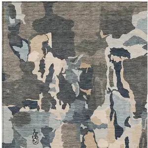 Photo of Taupe Gray And Beige Abstract Washable Indoor Outdoor Area Rug