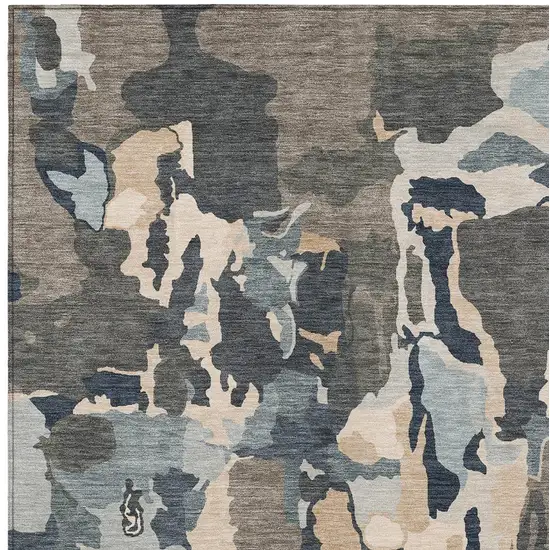 Taupe Gray And Beige Abstract Washable Indoor Outdoor Area Rug Photo 6