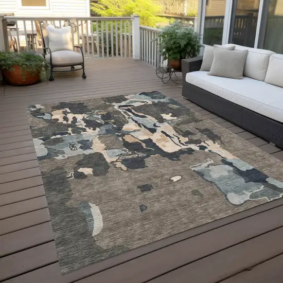 Taupe Gray And Beige Abstract Washable Indoor Outdoor Area Rug Photo 8