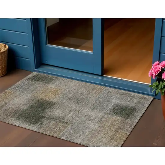 Taupe Gray And Beige Abstract Washable Indoor Outdoor Area Rug Photo 1