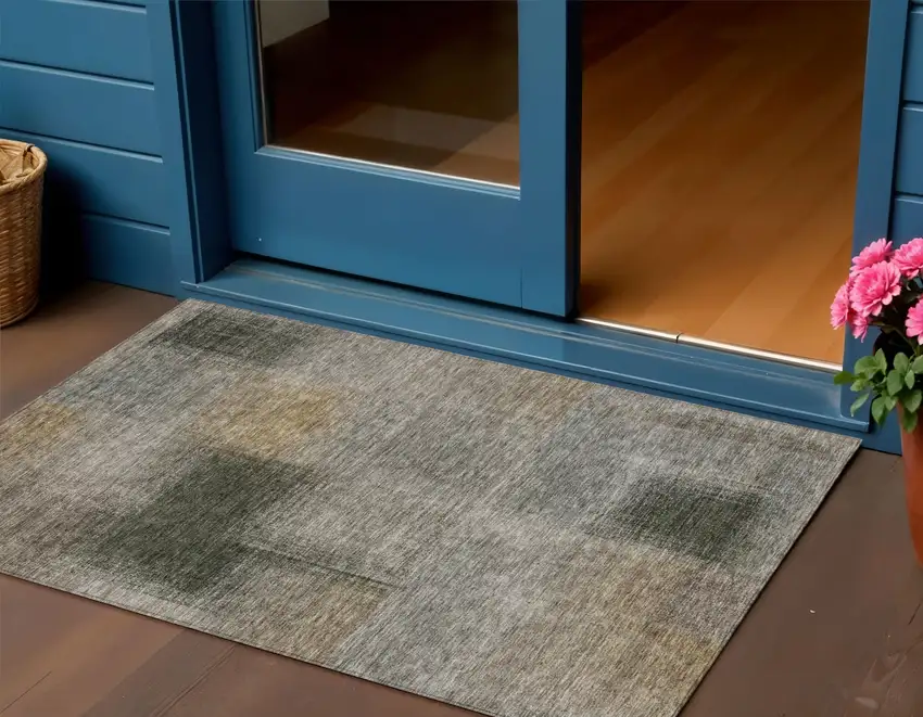 Taupe Gray And Beige Abstract Washable Indoor Outdoor Area Rug Photo 1