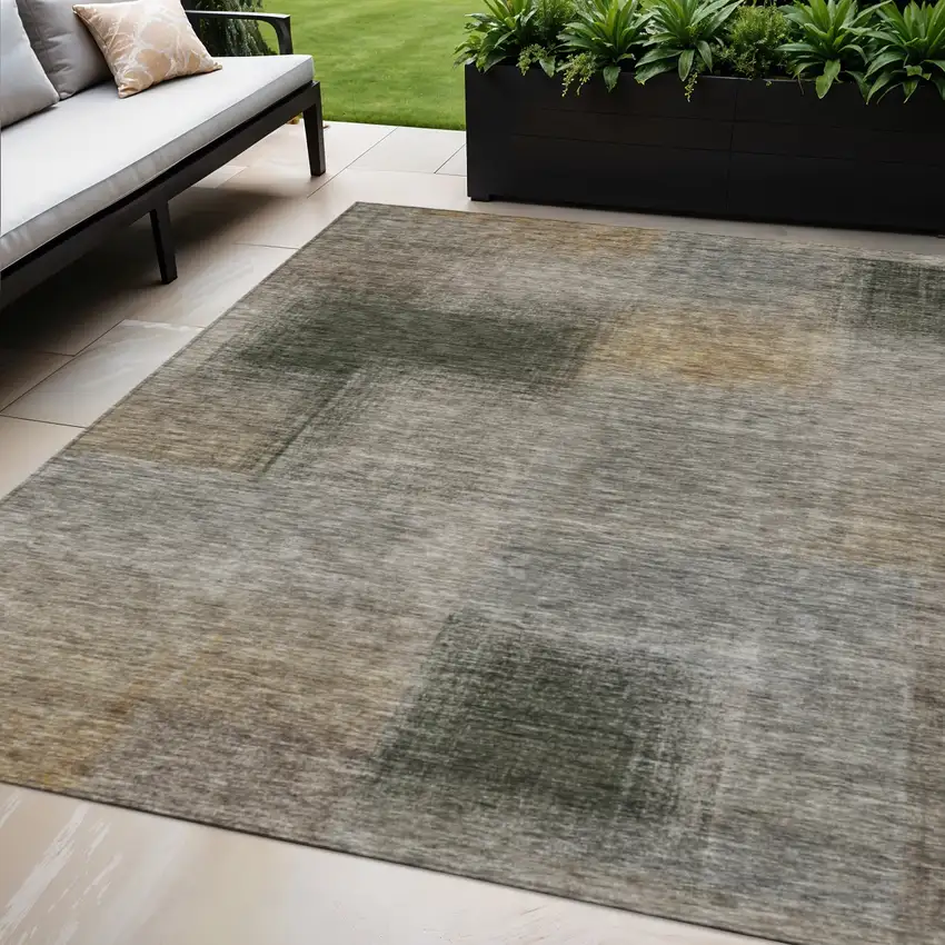 Taupe Gray And Beige Abstract Washable Indoor Outdoor Area Rug Photo 1