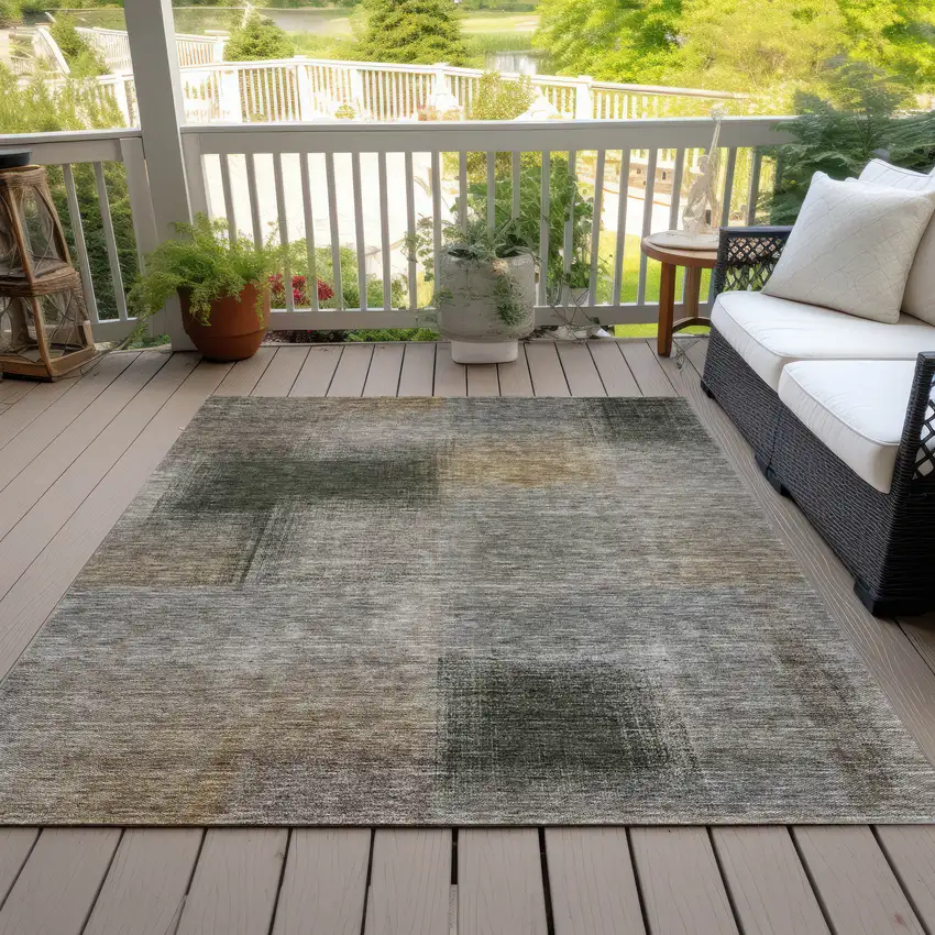 Taupe Gray And Beige Abstract Washable Indoor Outdoor Area Rug Photo 6