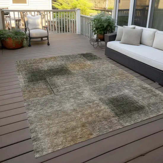 Taupe Gray And Beige Abstract Washable Indoor Outdoor Area Rug Photo 9