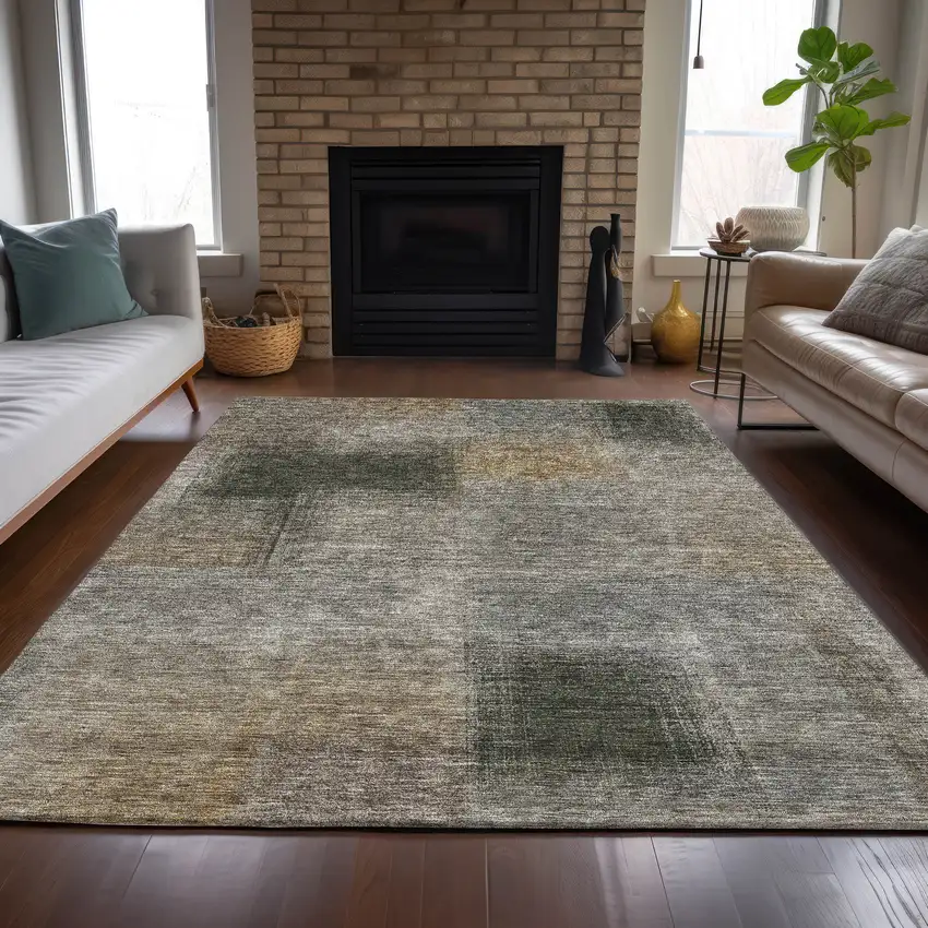 Taupe Gray And Beige Abstract Washable Indoor Outdoor Area Rug Photo 7