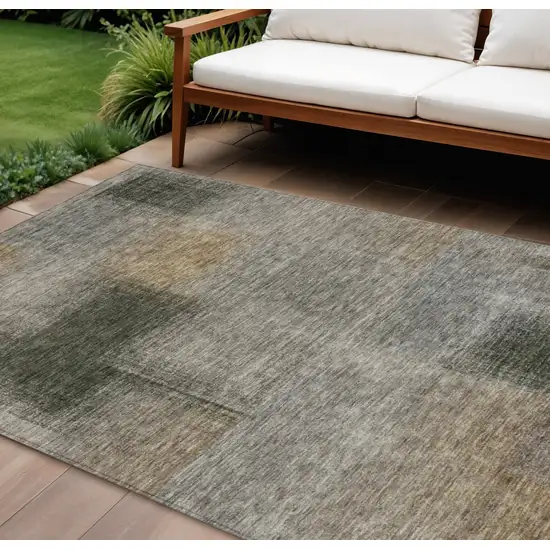 Taupe Gray And Beige Abstract Washable Indoor Outdoor Area Rug Photo 1