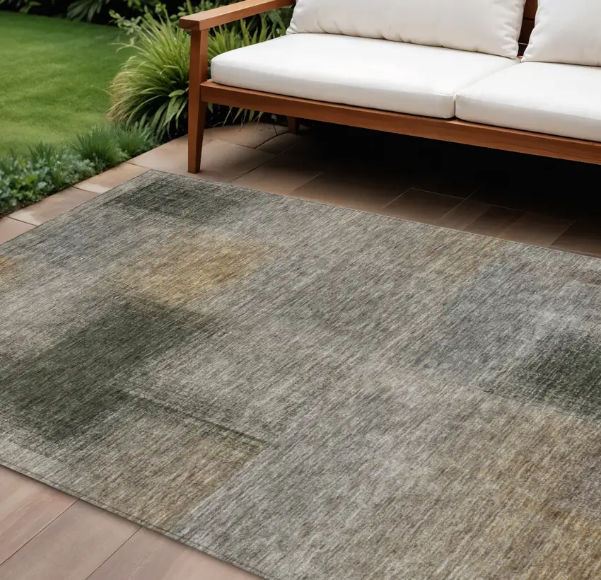 Taupe Gray And Beige Abstract Washable Indoor Outdoor Area Rug Photo 1