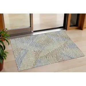 Photo of Taupe Gray And Beige Floral Washable Indoor Outdoor Area Rug