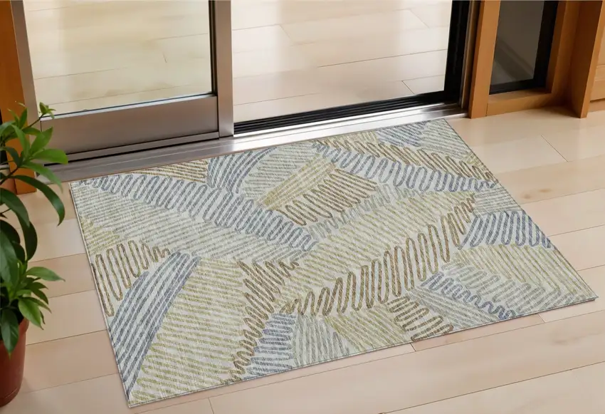 Taupe Gray And Beige Floral Washable Indoor Outdoor Area Rug Photo 1