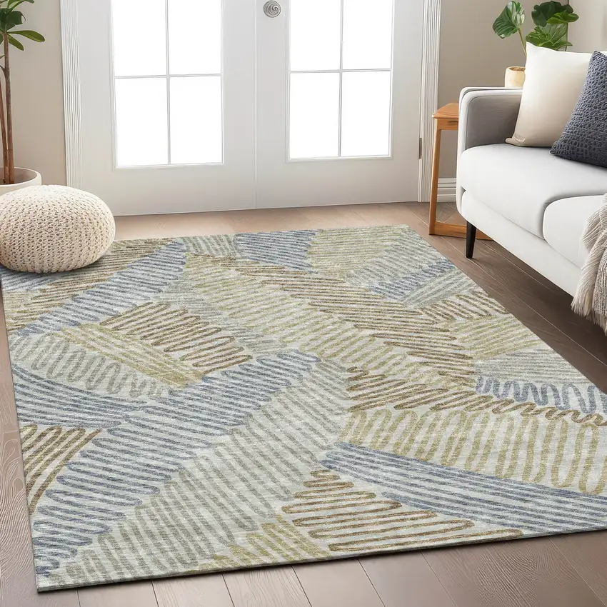 Taupe Gray And Beige Floral Washable Indoor Outdoor Area Rug Photo 9