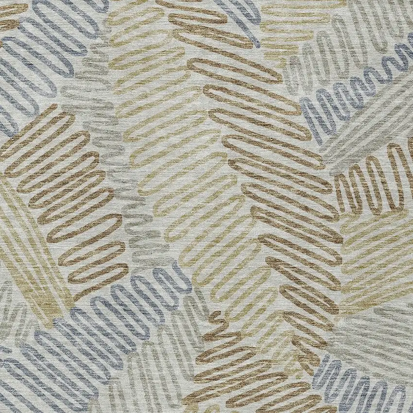 Taupe Gray And Beige Floral Washable Indoor Outdoor Area Rug Photo 6