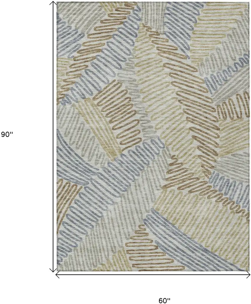 Taupe Gray And Beige Floral Washable Indoor Outdoor Area Rug Photo 3