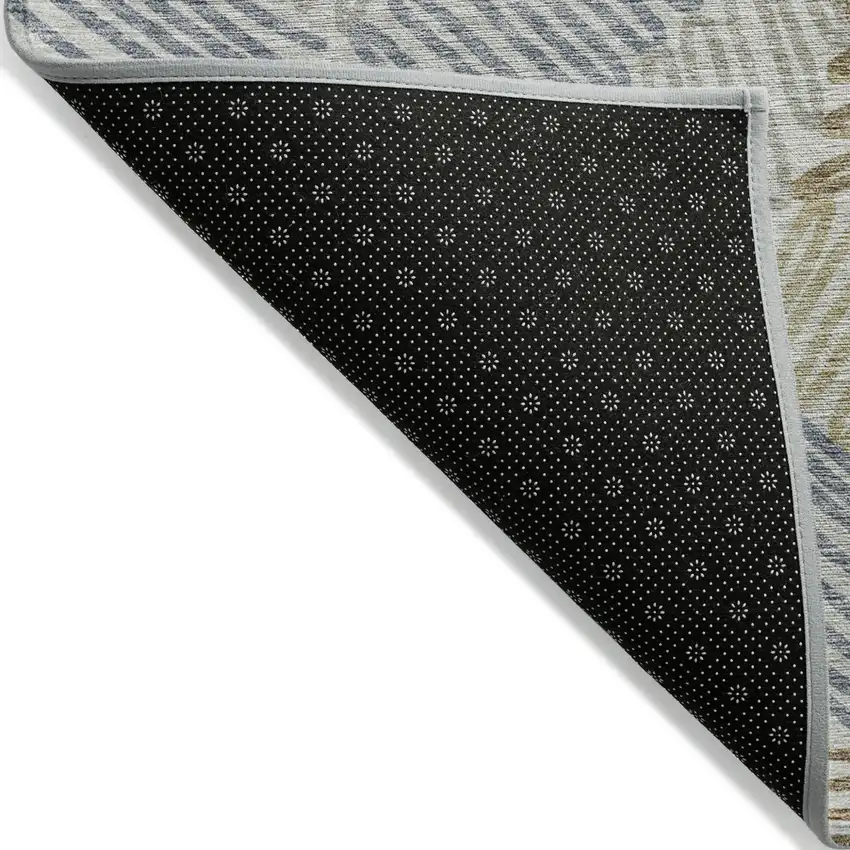 Taupe Gray And Beige Floral Washable Indoor Outdoor Area Rug Photo 4