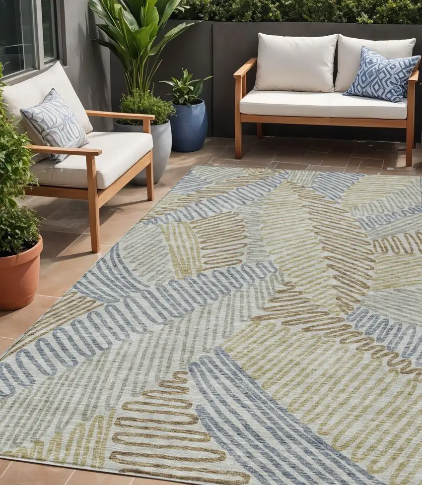 Taupe Gray And Beige Floral Washable Indoor Outdoor Area Rug Photo 1
