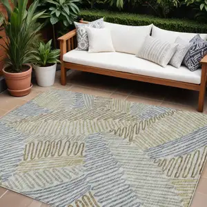 Photo of Taupe Gray And Beige Floral Washable Indoor Outdoor Area Rug