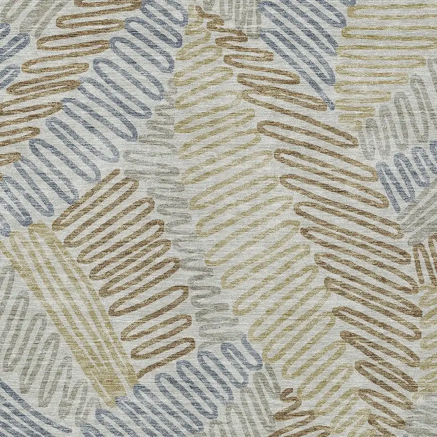 Taupe Gray And Beige Floral Washable Indoor Outdoor Area Rug Photo 6