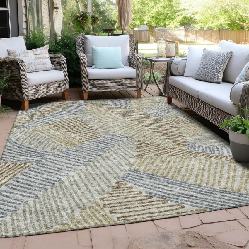 Taupe Gray And Beige Floral Washable Indoor Outdoor Area Rug Photo 9