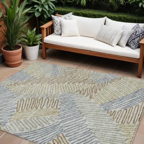 Taupe Gray And Beige Floral Washable Indoor Outdoor Area Rug Photo 1