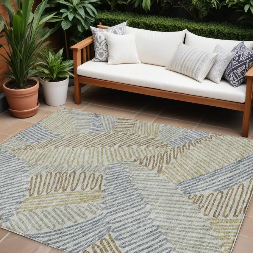 Taupe Gray And Beige Floral Washable Indoor Outdoor Area Rug Photo 1