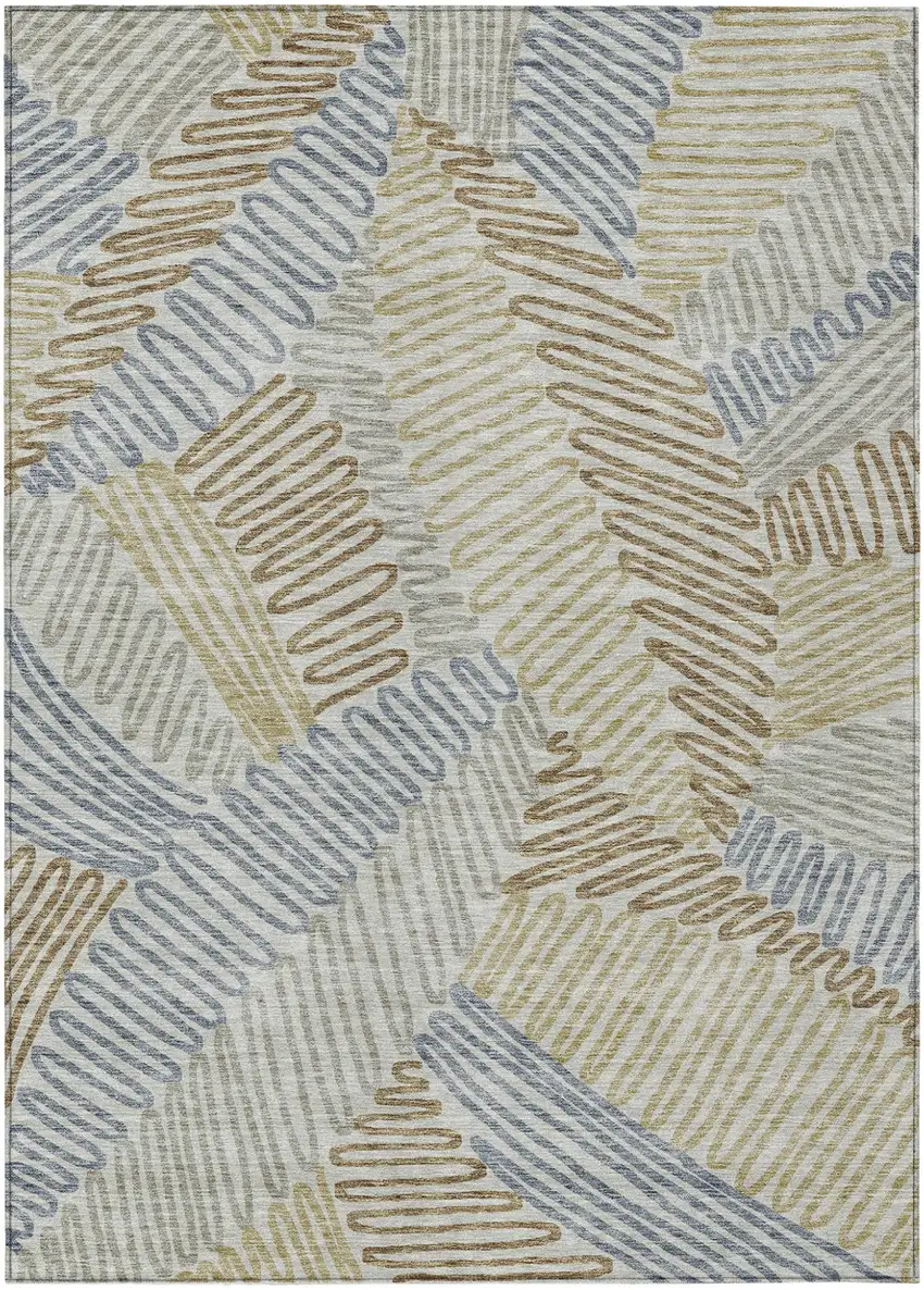 Taupe Gray And Beige Floral Washable Indoor Outdoor Area Rug Photo 2