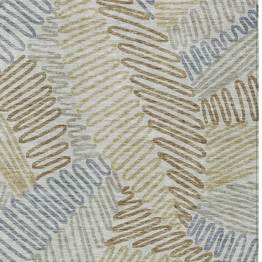 Taupe Gray And Beige Floral Washable Indoor Outdoor Area Rug Photo 6