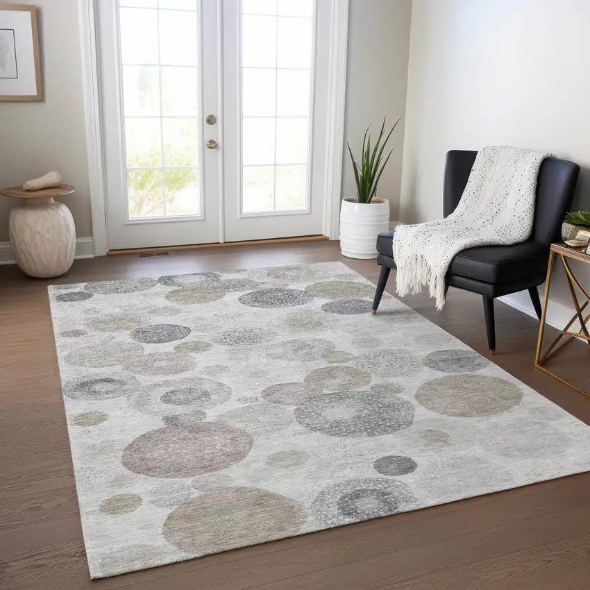 Taupe Gray And Beige Geometric Washable Indoor Outdoor Area Rug Photo 4