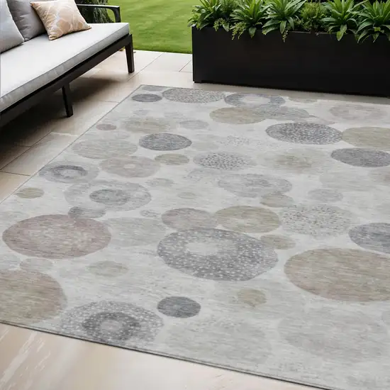 Taupe Gray And Beige Geometric Washable Indoor Outdoor Area Rug Photo 2