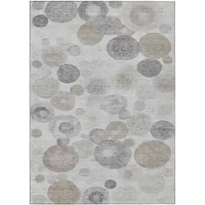 Photo of Taupe Gray And Beige Geometric Washable Indoor Outdoor Area Rug