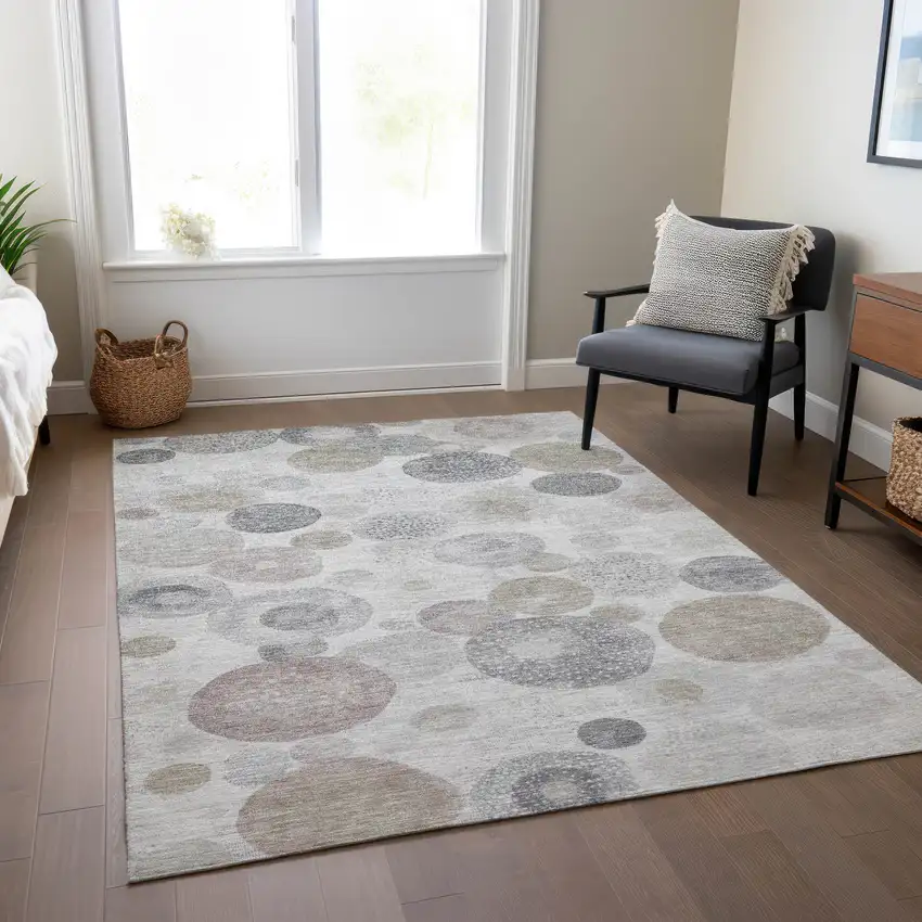Taupe Gray And Beige Geometric Washable Indoor Outdoor Area Rug Photo 6