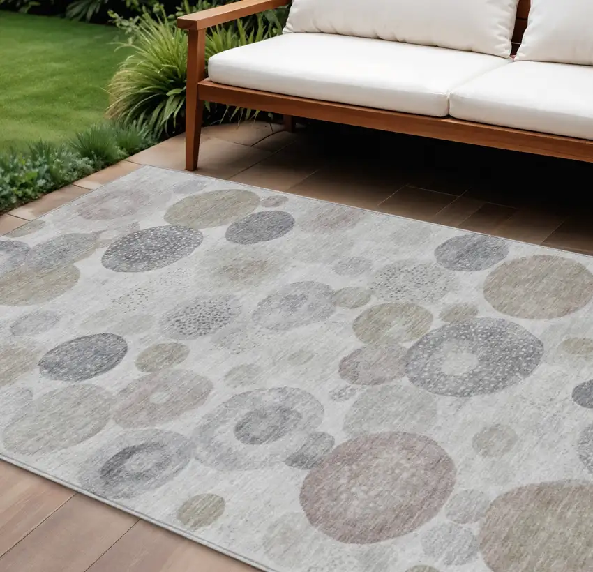 Taupe Gray And Beige Geometric Washable Indoor Outdoor Area Rug Photo 2