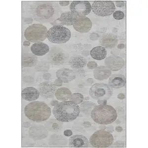 Photo of Taupe Gray And Beige Geometric Washable Indoor Outdoor Area Rug