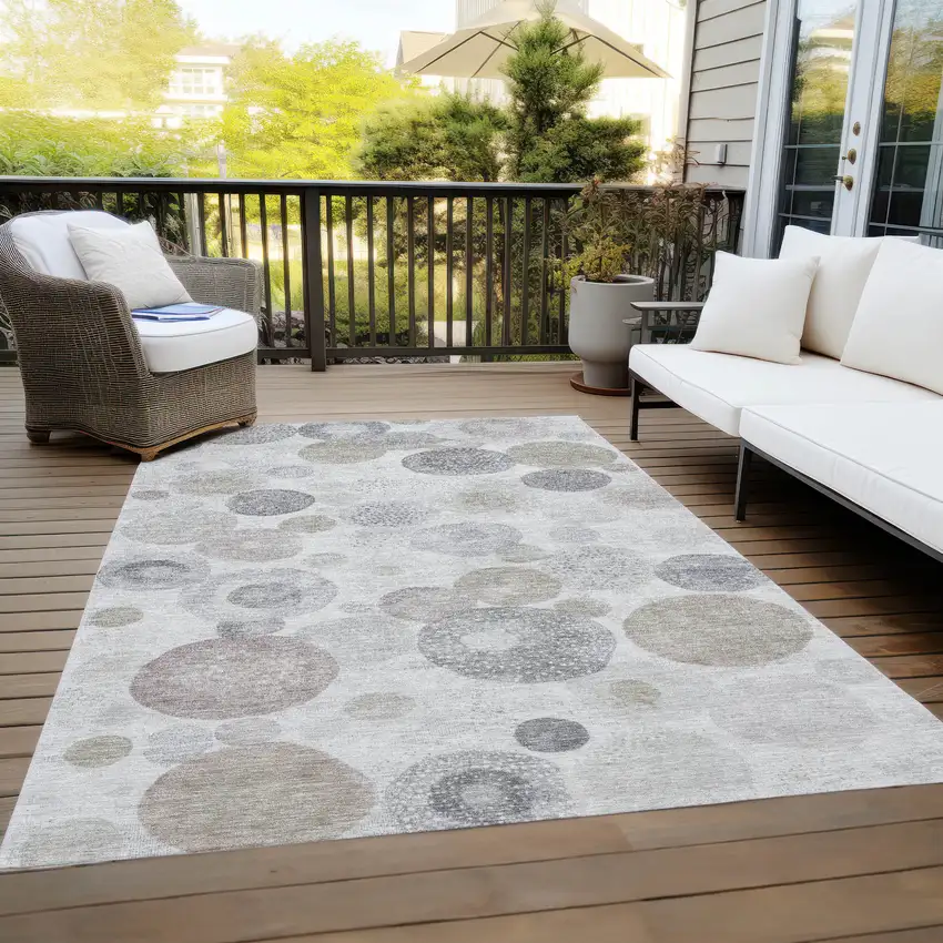 Taupe Gray And Beige Geometric Washable Indoor Outdoor Area Rug Photo 7