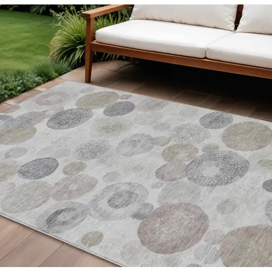 Taupe Gray And Beige Geometric Washable Indoor Outdoor Area Rug Photo 2