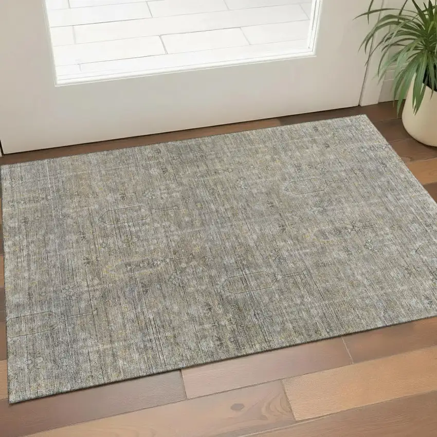 Taupe Gray And Beige Southwestern Washable Area Rug With UV Protection Photo 1