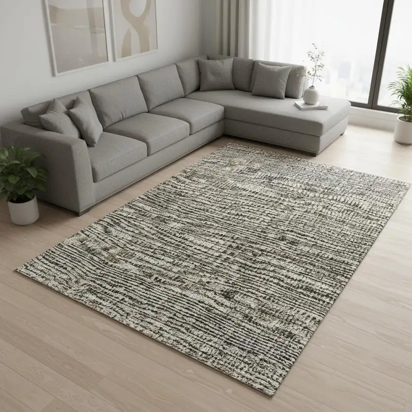 Taupe Gray And Beige Southwestern Washable Area Rug With UV Protection Photo 2
