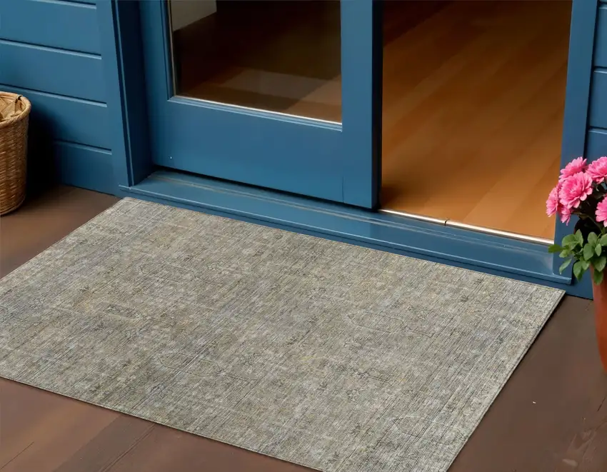 Taupe Gray And Beige Southwestern Washable Indoor Outdoor Area Rug Photo 1