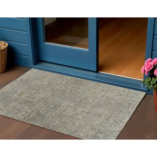 Taupe Gray And Beige Southwestern Washable Indoor Outdoor Area Rug Photo 1