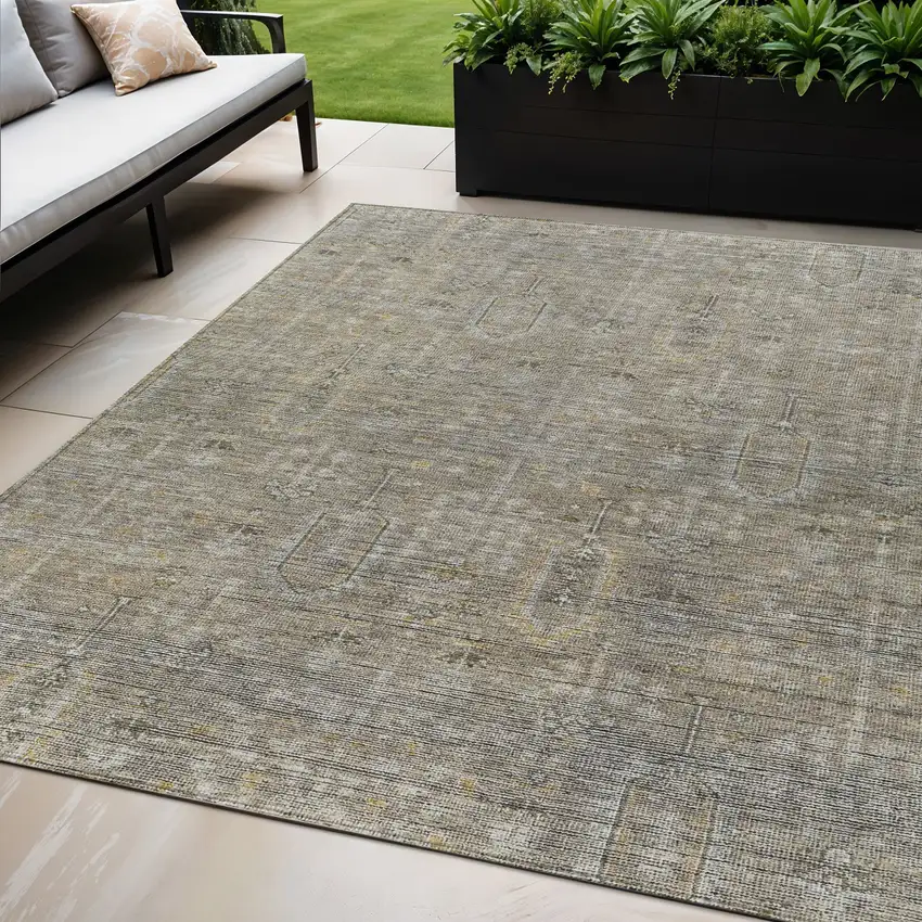 Taupe Gray And Beige Southwestern Washable Indoor Outdoor Area Rug Photo 1
