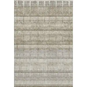 Photo of Taupe Gray And Beige Striped Washable Area Rug With UV Protection