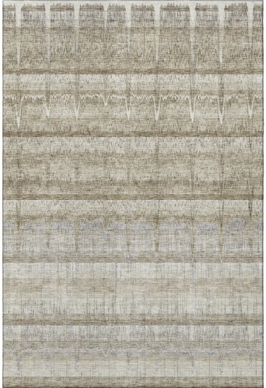 Taupe Gray And Beige Striped Washable Area Rug With UV Protection Photo 3