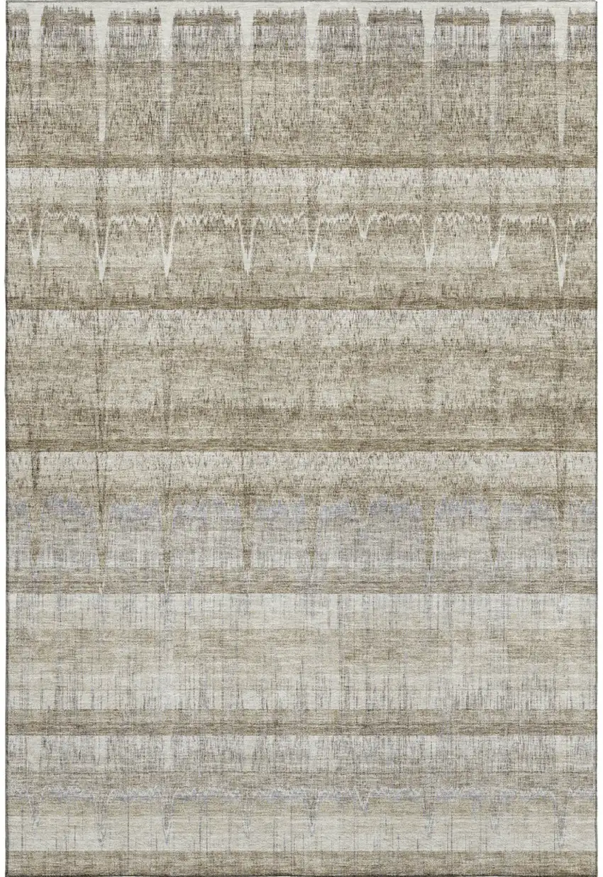 Taupe Gray And Beige Striped Washable Area Rug With UV Protection Photo 1