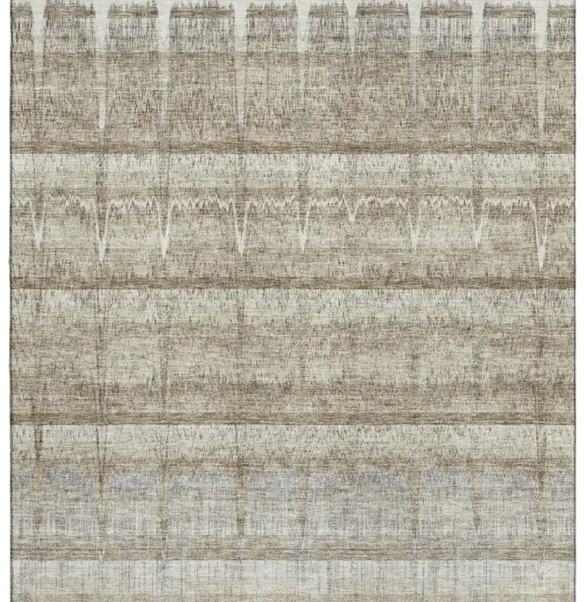 Taupe Gray And Beige Striped Washable Area Rug With UV Protection Photo 8