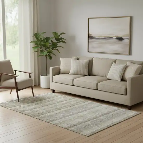 Taupe Gray And Beige Striped Washable Area Rug With UV Protection Photo 1