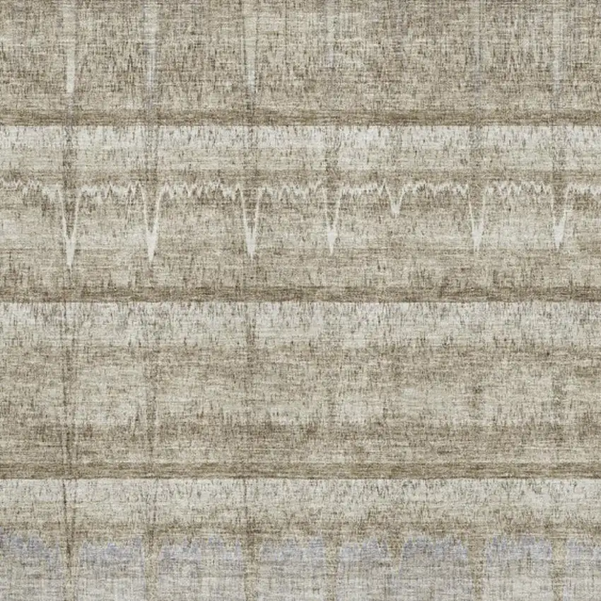 Taupe Gray And Beige Striped Washable Area Rug With UV Protection Photo 3