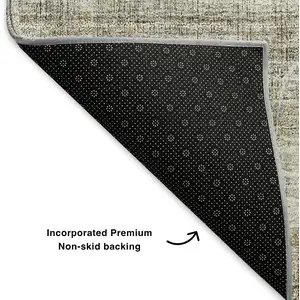 Photo of Taupe Gray And Beige Striped Washable Area Rug With UV Protection