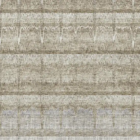 Taupe Gray And Beige Striped Washable Area Rug With UV Protection Photo 7