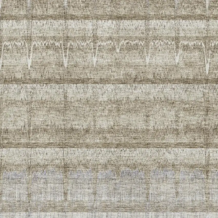 Taupe Gray And Beige Striped Washable Area Rug With UV Protection Photo 7