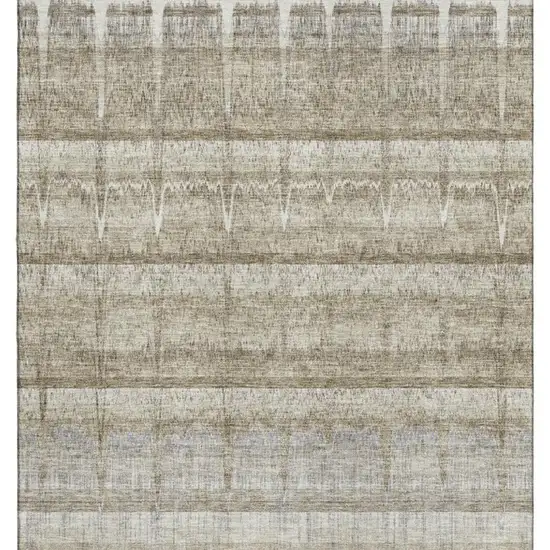 Taupe Gray And Beige Striped Washable Area Rug With UV Protection Photo 4