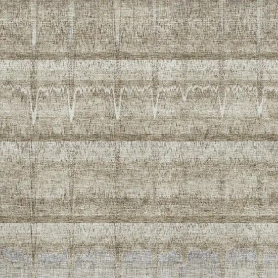 Taupe Gray And Beige Striped Washable Area Rug With UV Protection Photo 3